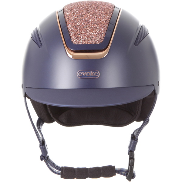2026 Evoke Unisex Callisto Classic Peak Riding Hat & Liner 200382003 - Navy / Rose Gold / Crystal